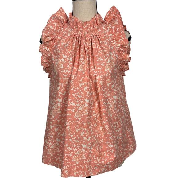 Ulla Johnson Tops - Ulla Johnson Blouse Top Abstract Print Ruffle Sleeve Orange Size 0